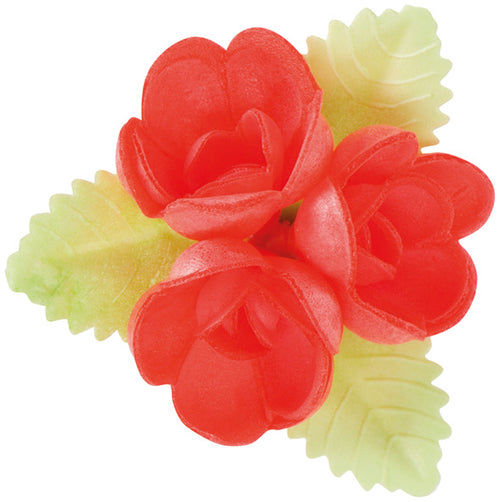 30 FIORI OBLEA COLORI ASSORTITI FOGLI VERDI 6,5 x 6,5 CM 30pezzi