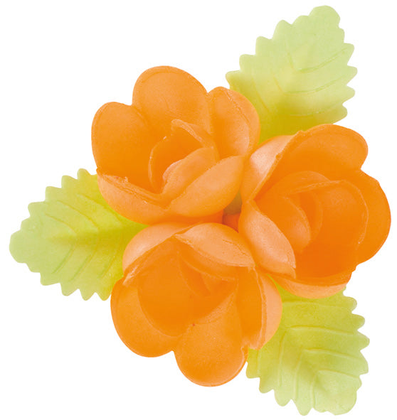 30 FIORI OBLEA COLORI ASSORTITI FOGLI VERDI 6,5 x 6,5 CM 30pezzi